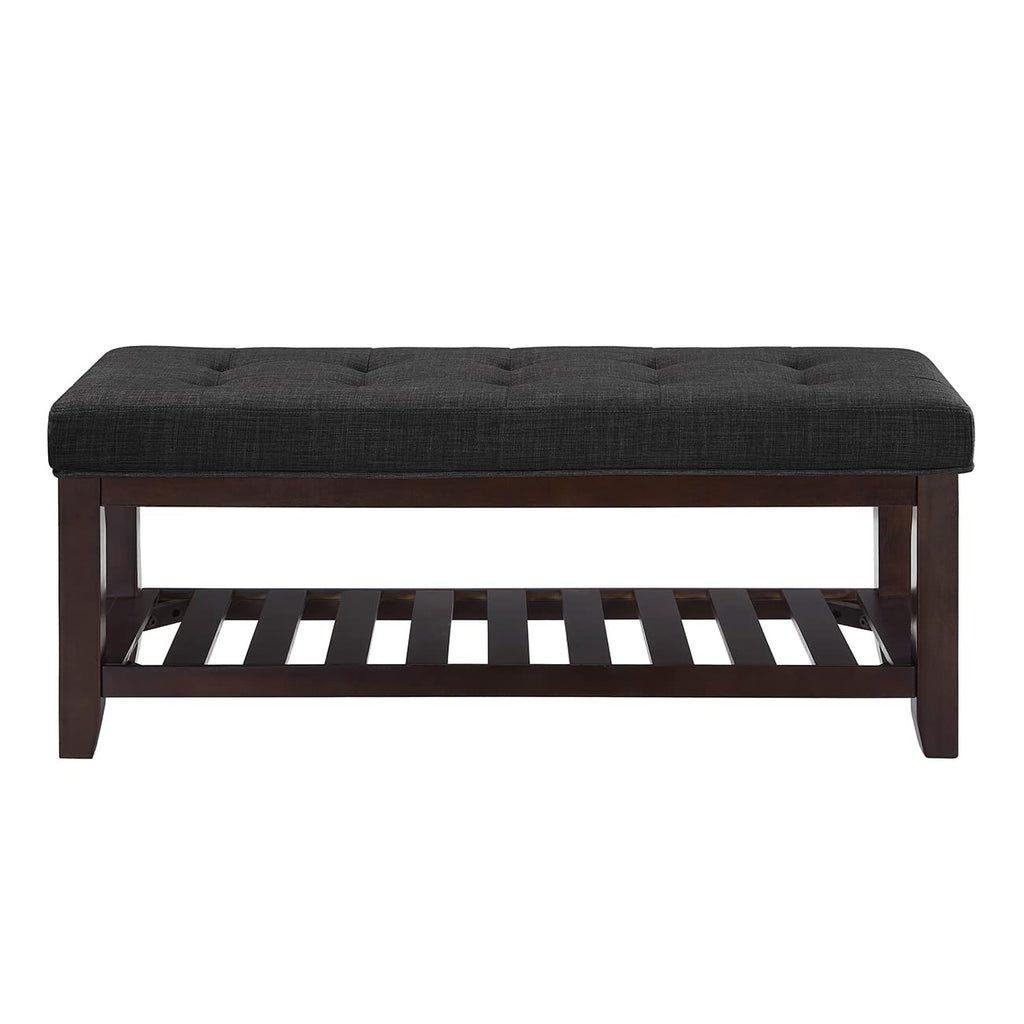 Large Rectangular Upholstered Tufted Linen Ottoman Bench S641636