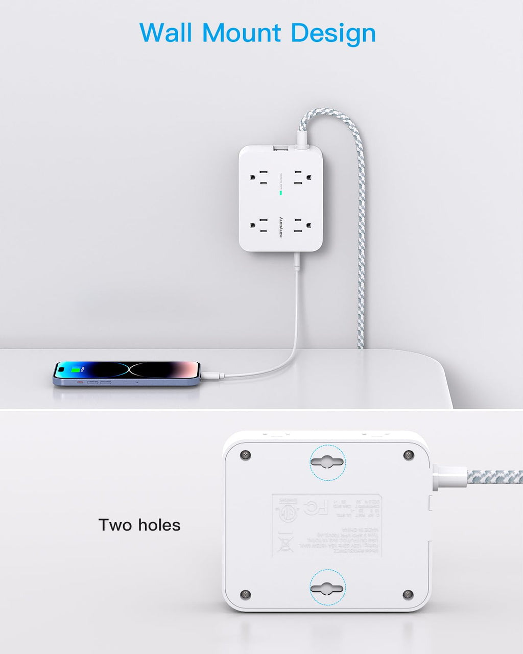 Surge Protector Power Strip 5 Ft Braided Extension Cord S496