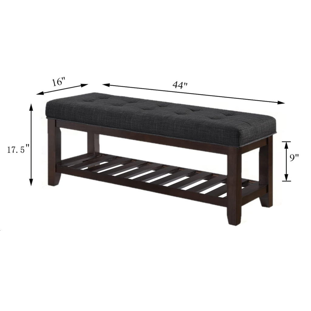 Large Rectangular Upholstered Tufted Linen Ottoman Bench S641636