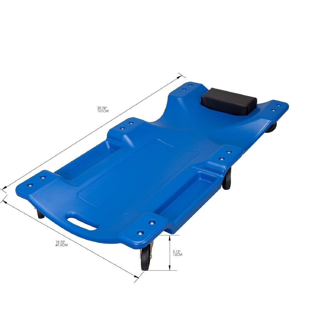 Blue Plastic Rolling Garage Creeper with Padded Headrest and 6 Casters A2497