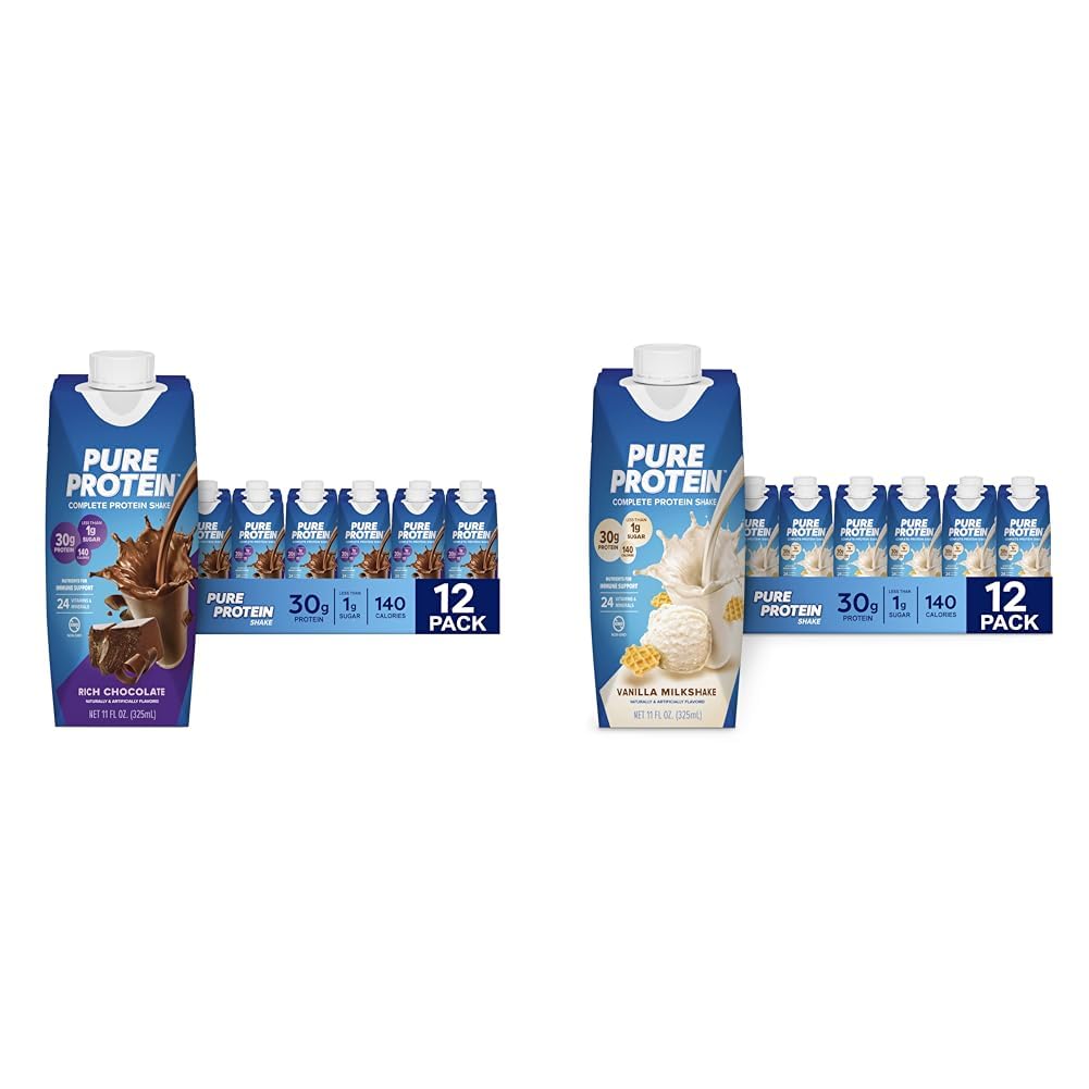 Chocolate and Vanilla Protein Shakes, 30g Protein, 11oz, 12 Pack C53177