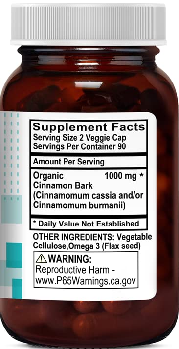 Organic Cinnamon 1000 mg 180 Vegetable Capsules B47518