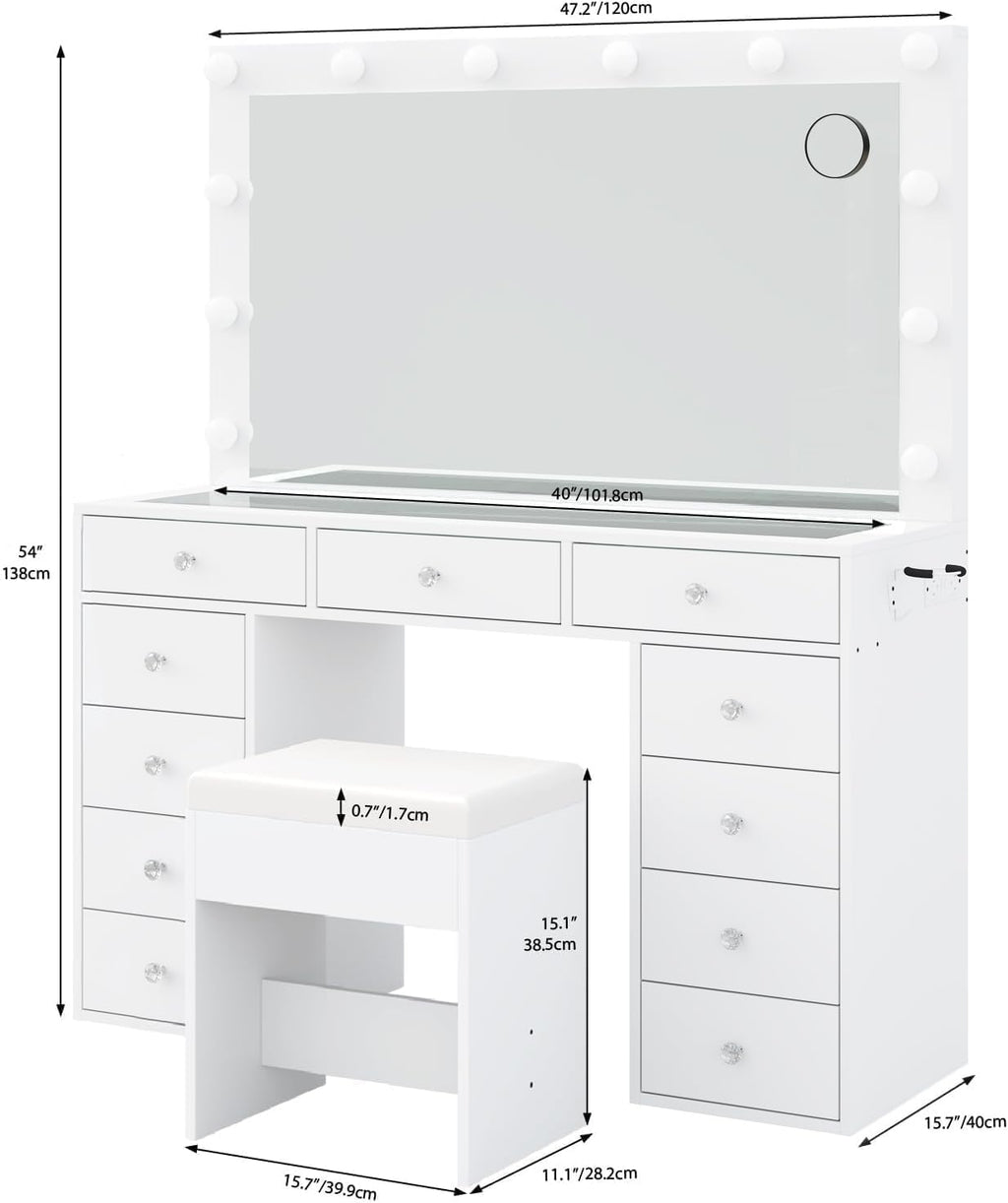 White Vanity Desk with Mirror and Chair L2365