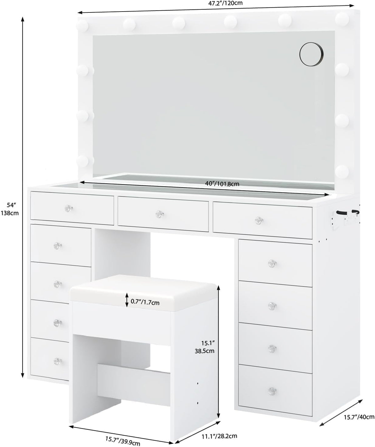 White Vanity Desk with Mirror and Chair L2365
