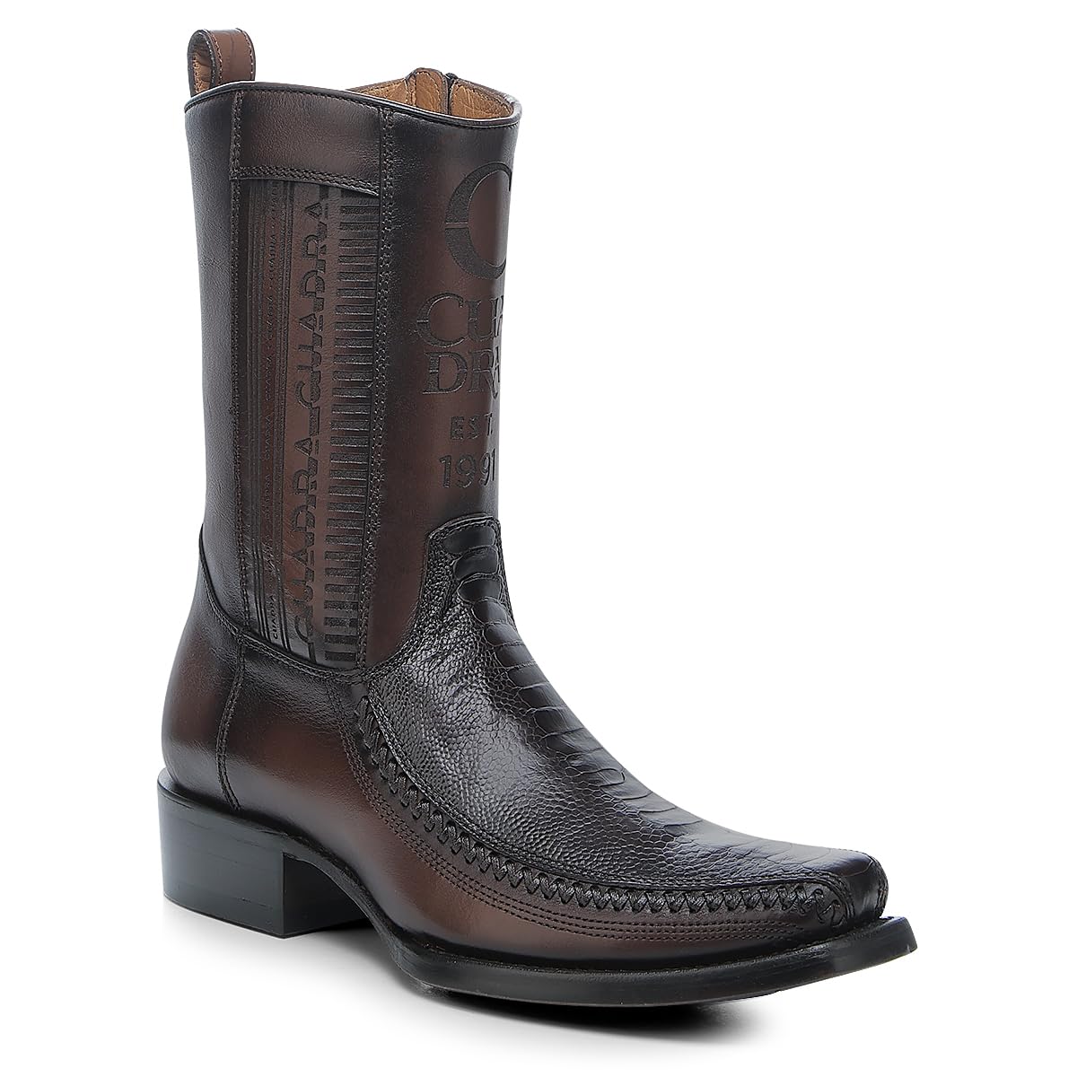 Brown Ostrich Leg Leather Cowboy Boots T35956