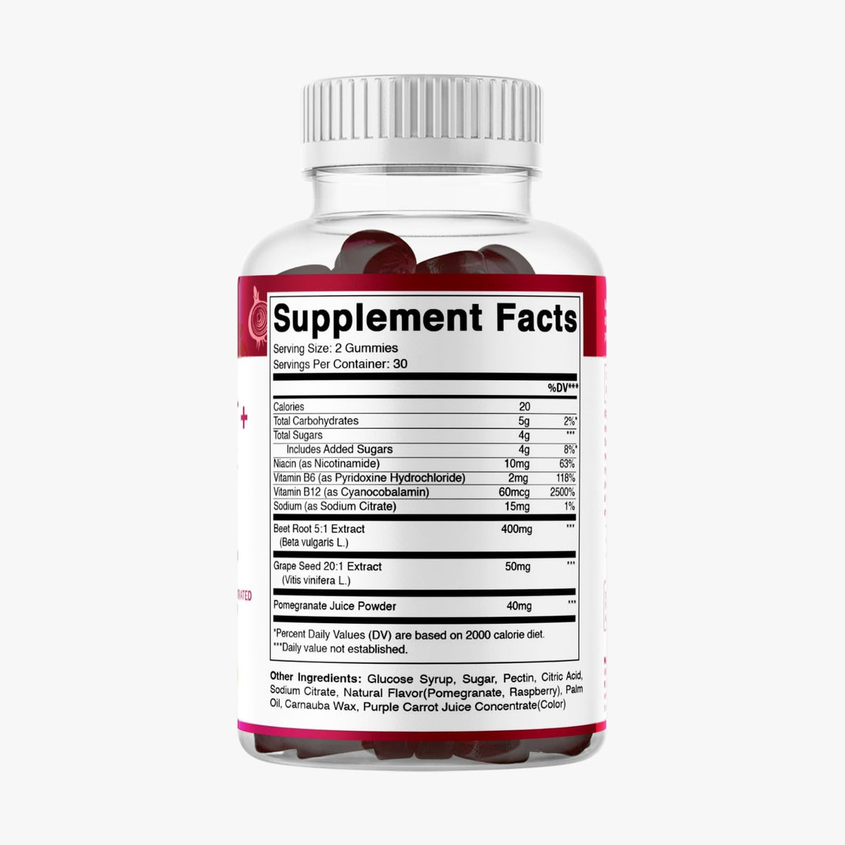 Beet Root Gummies with B6, B12, Grape Seed & Pomegranate 120 Count J888