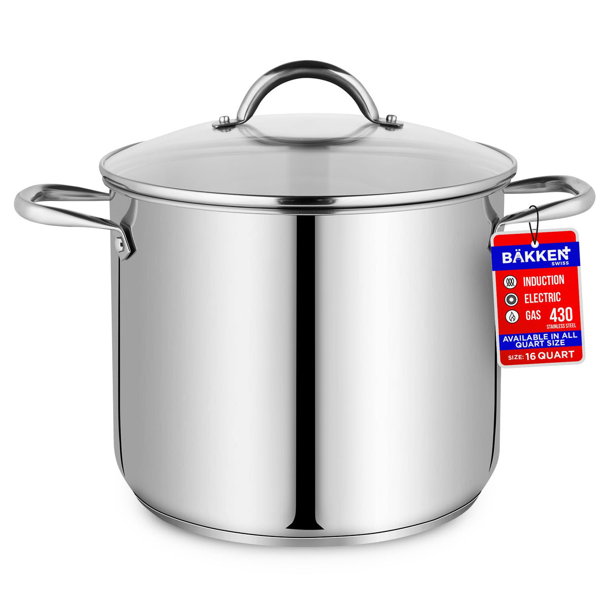 16 Quart Stainless Steel Stockpot with Tempered Glass Lid T921
