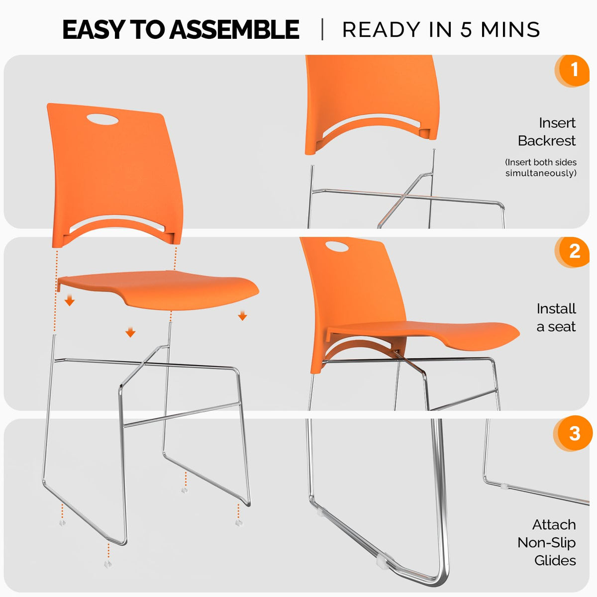 Orange Stacking Chairs Set of 4 I632