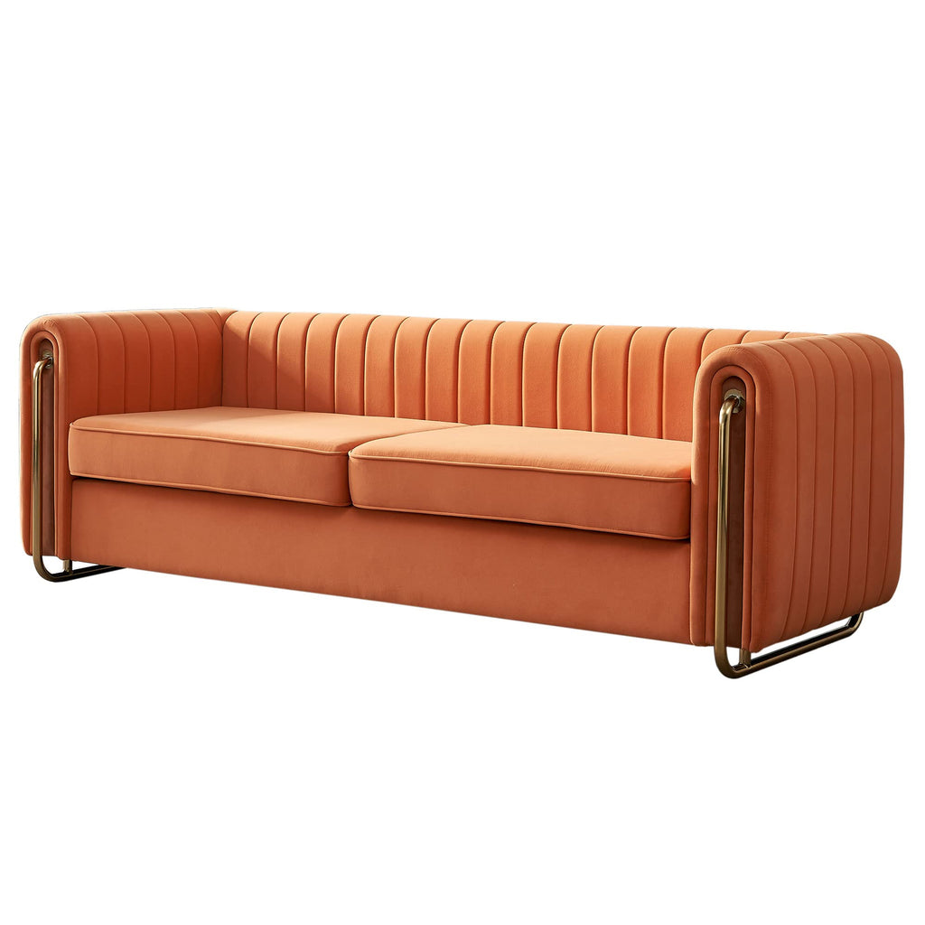 Orange Velvet 3 Seat Sofa U19747