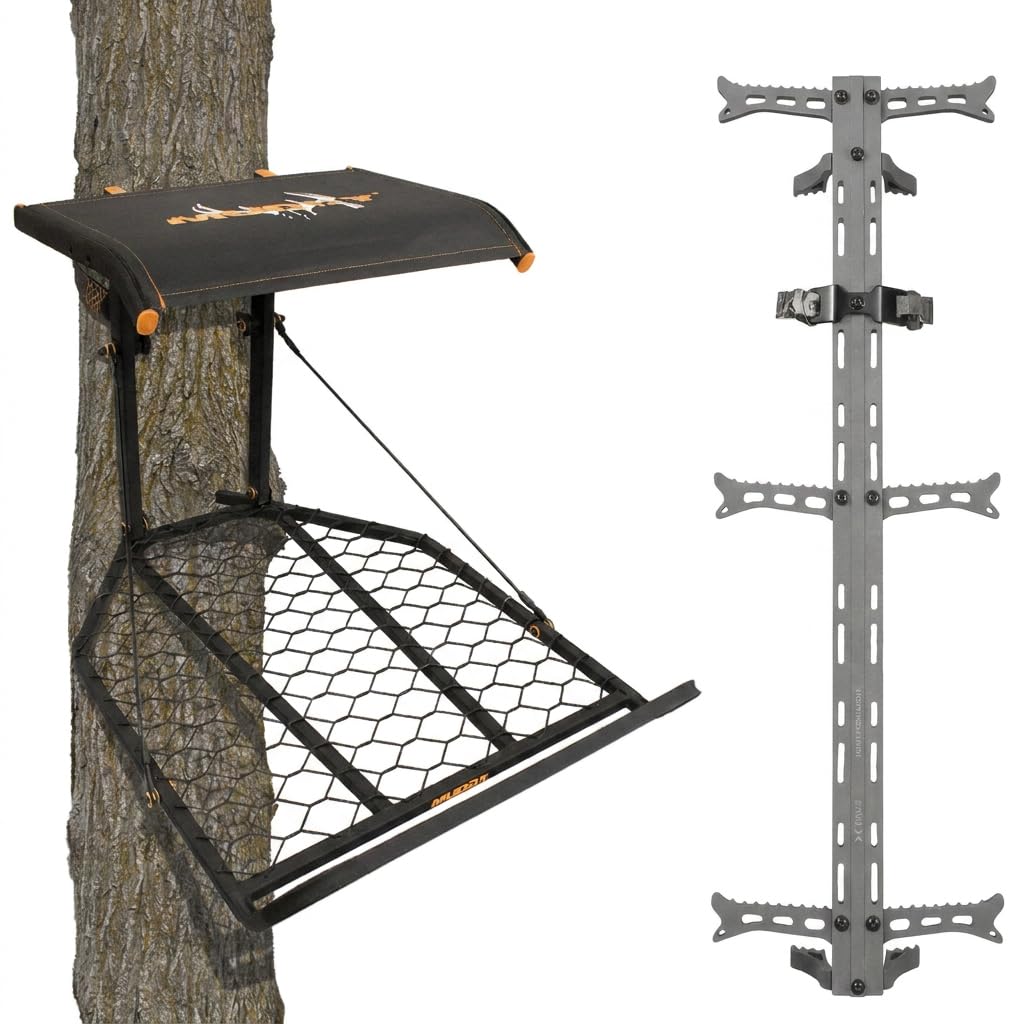1-Person Tree Stand Platform & Set of 3 Climbing Sticks with Fold-Up Steps W472275