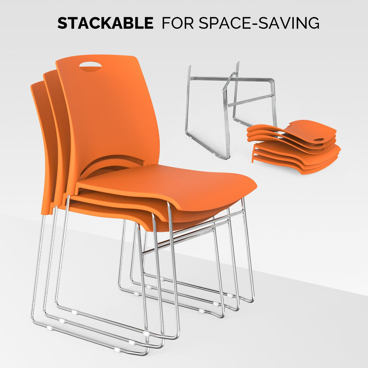 Orange Stacking Chairs Set of 4 I632