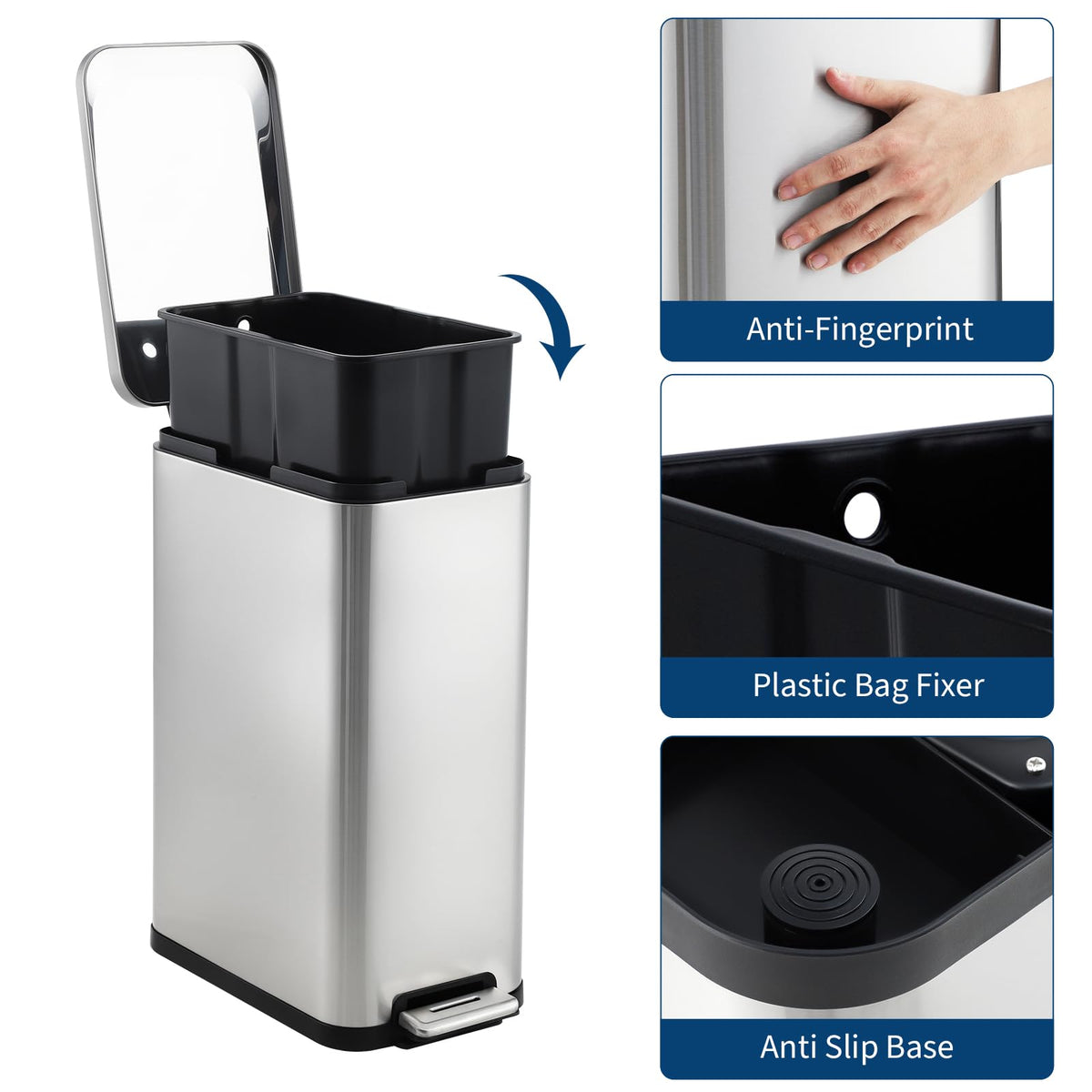 50L Slim Stainless Steel Kitchen Trash Can J845