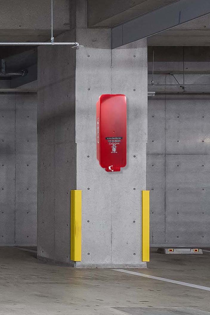 Red Surface-Mounted Fire Extinguisher Cabinet for 2 1/2 lb. or 5 lb. Fire Extinguishers F928800