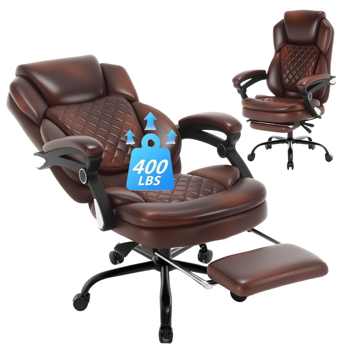 Brown Leather Reclining Office Desk Chair with Foot Rest U693