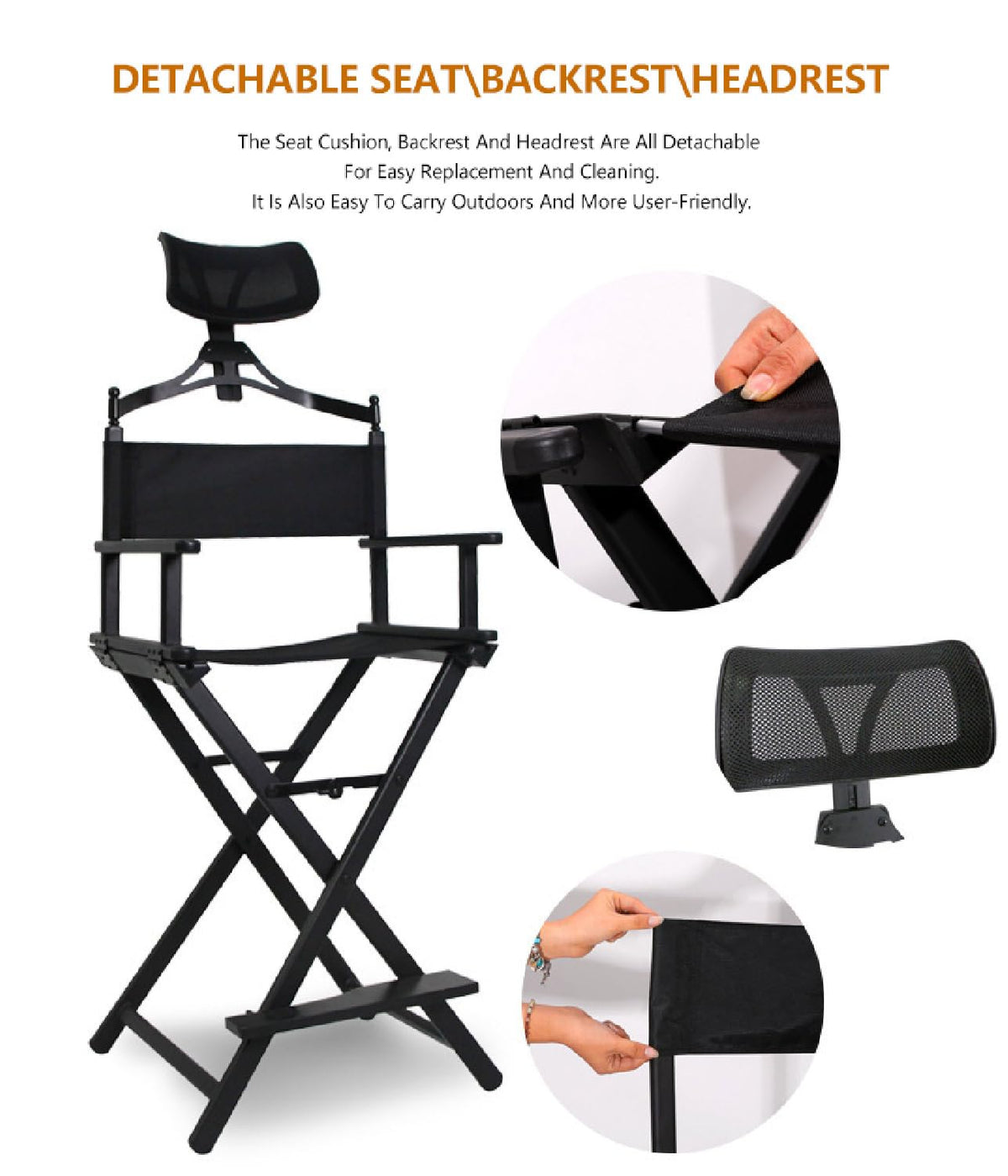 Extra Tall Foldable Makeup Artist Stool Chair with Head Rest C61416
