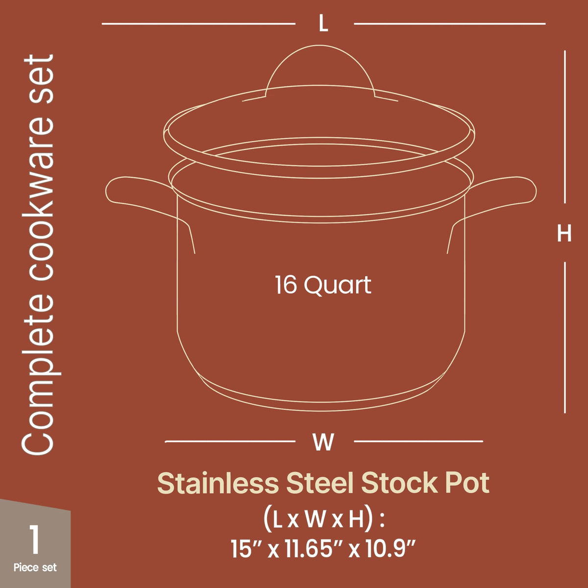 16 Quart Stainless Steel Stockpot with Tempered Glass Lid T921