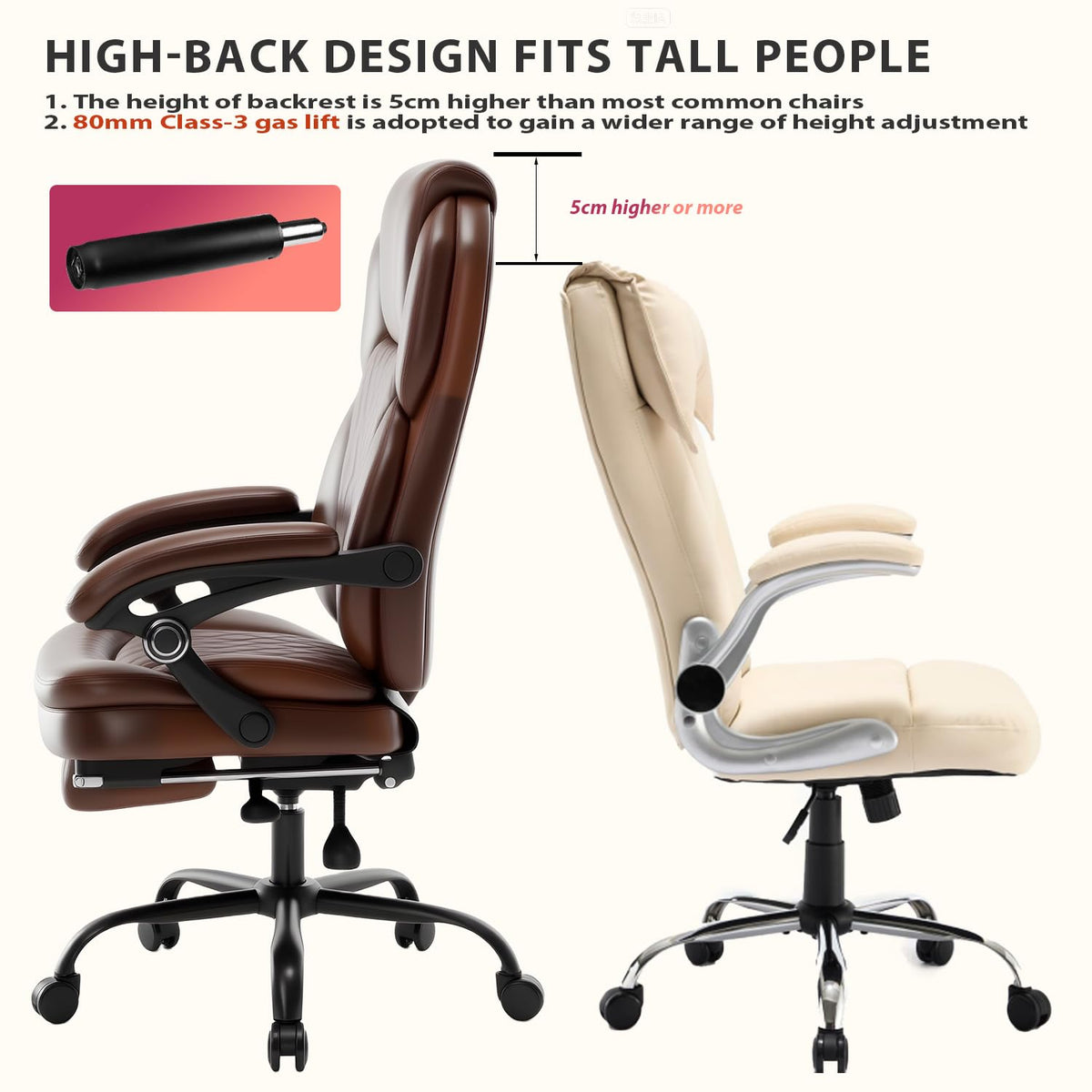 Brown Leather Reclining Office Desk Chair with Foot Rest U693