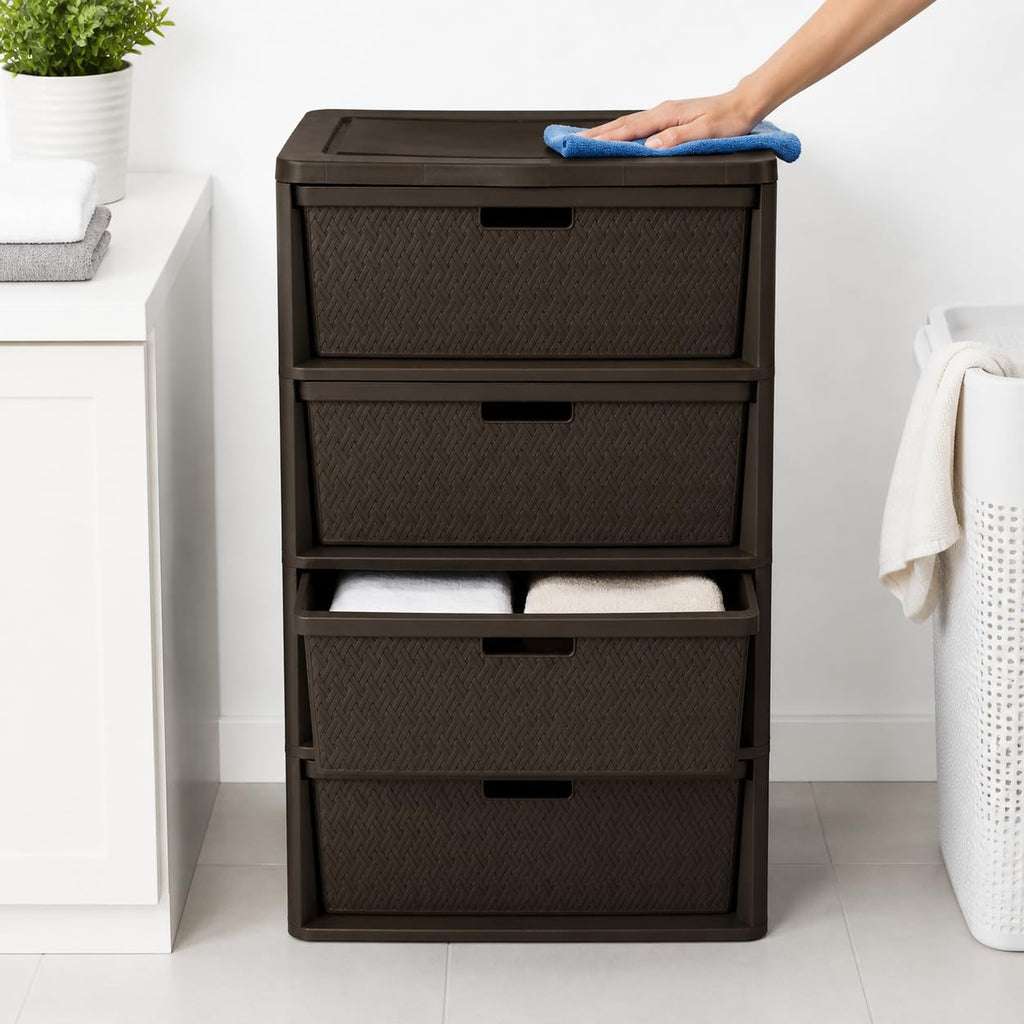 Brown 4 Drawer Plastic Storage Tower B53802