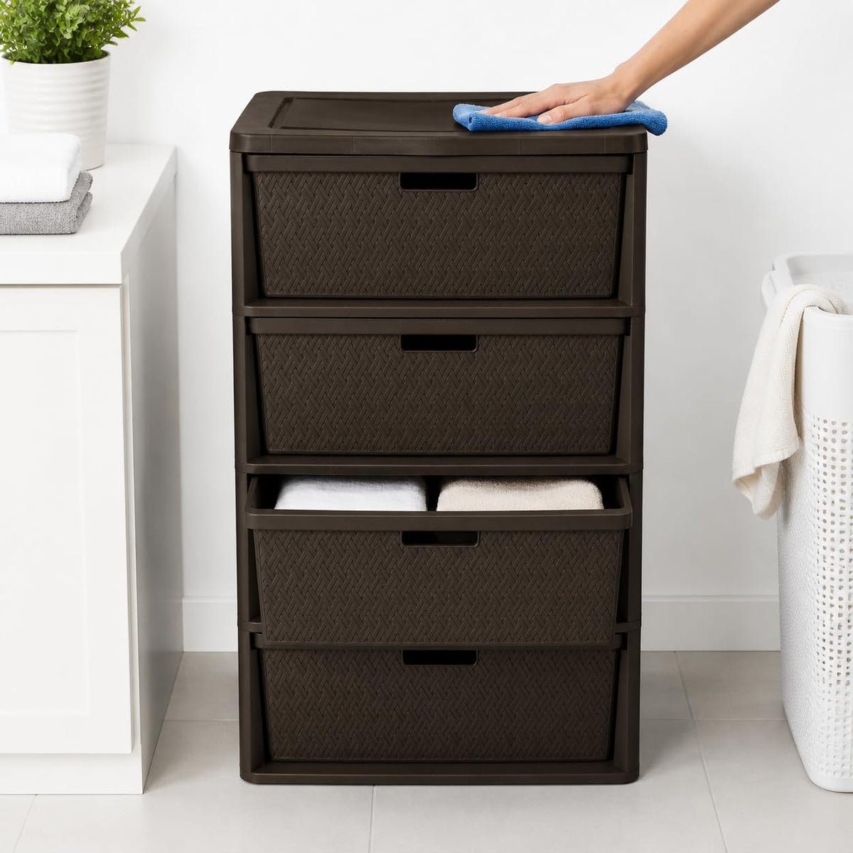 Brown 4 Drawer Plastic Storage Tower B53802