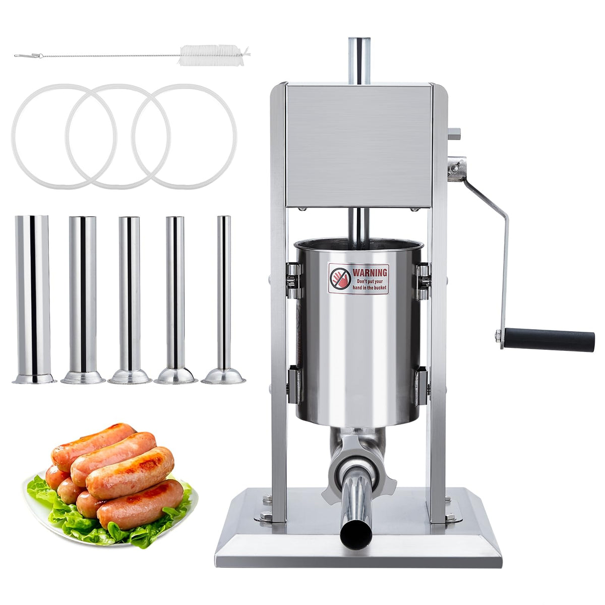 Manual 7LB Stainless Steel Sausage Stuffer with 4 Stuffing Tubes F463