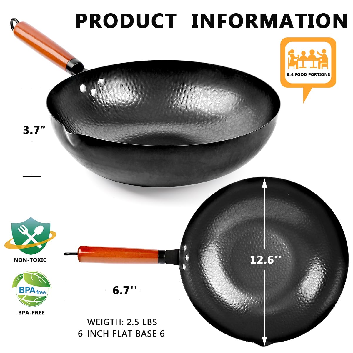14 Piece Carbon Steel Wok Pan Set with Wooden Lid Y87298