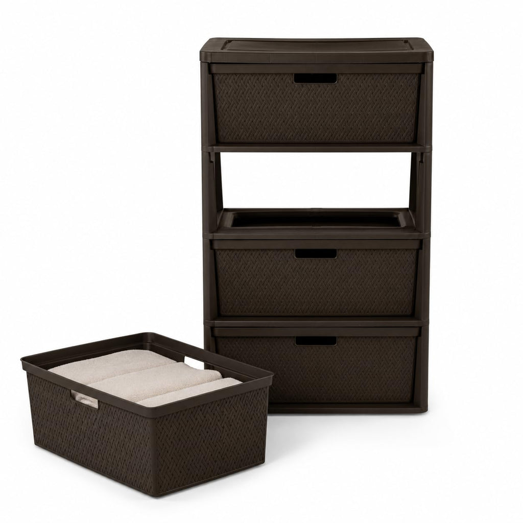 Brown 4 Drawer Plastic Storage Tower B53802