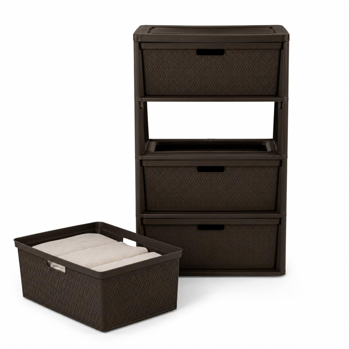 Brown 4 Drawer Plastic Storage Tower B53802