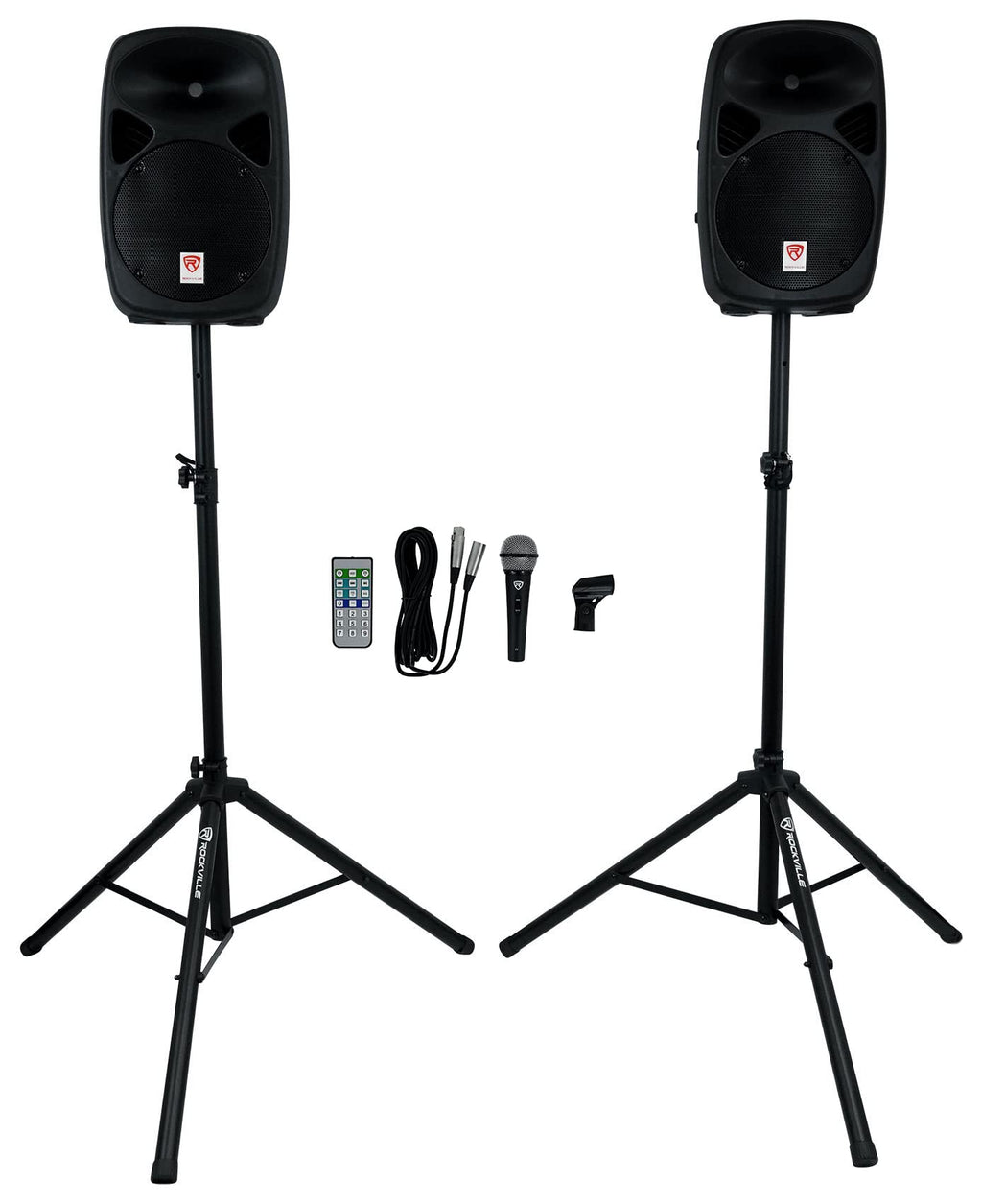 Powered PA Speaker Package with Mic Stands Cables Z136395