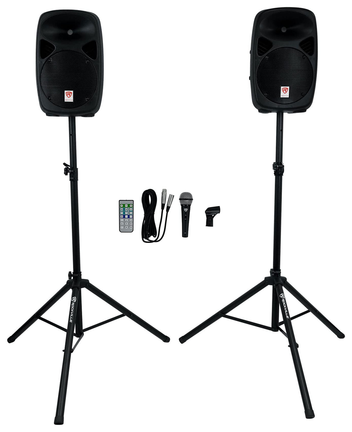 Powered PA Speaker Package with Mic Stands Cables Z136395
