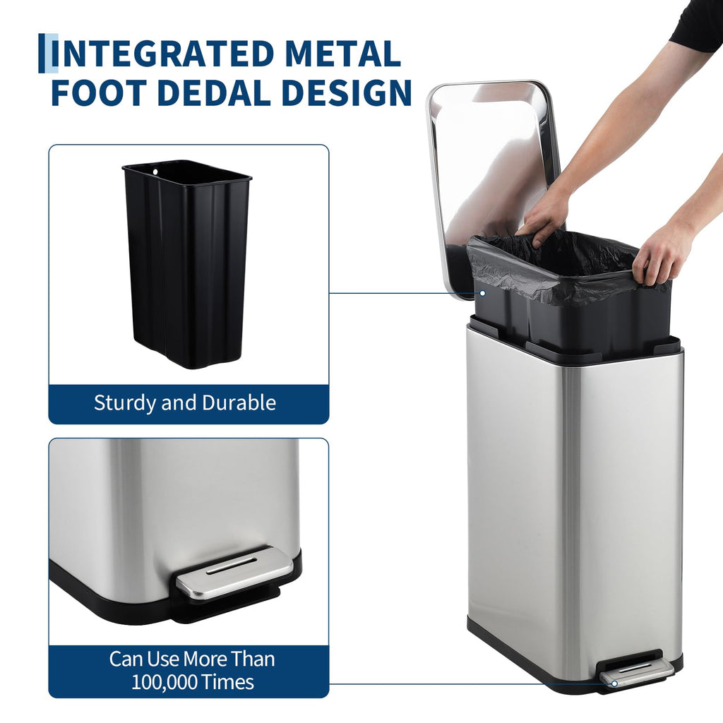 50L Slim Stainless Steel Kitchen Trash Can J845