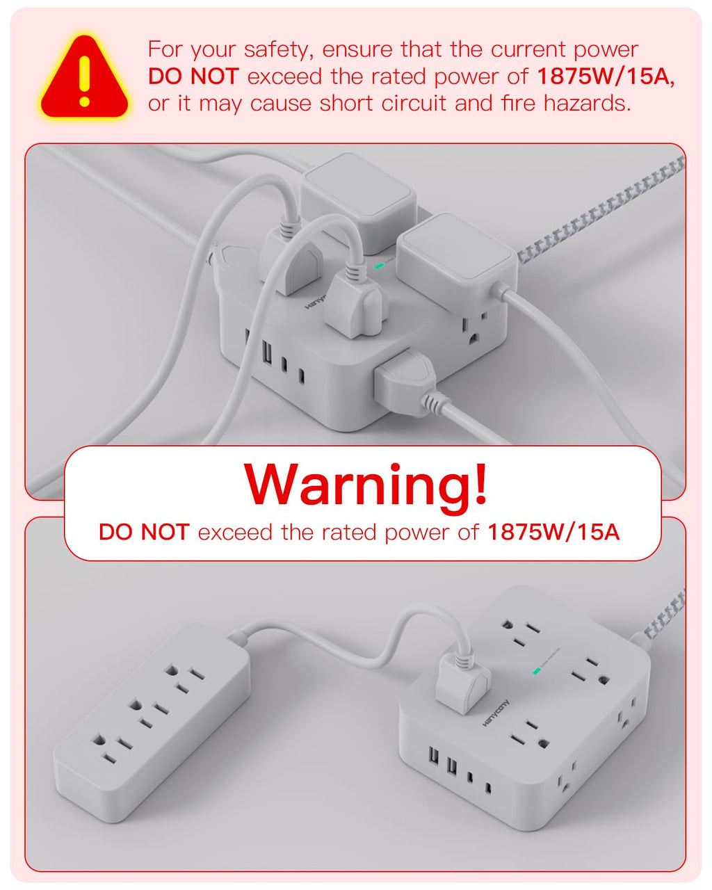 Surge Protector Power Strip 5 Ft Braided Extension Cord S496