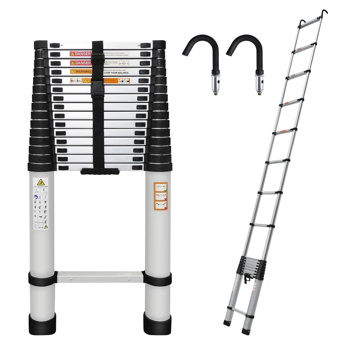 20.3ft Aluminum Telescoping Ladder with Hooks V3653