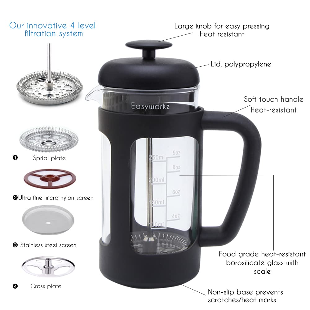 French Press 12 oz, Stainless Steel Double-Wall Espresso Cups 5 oz Set of 2 X8663