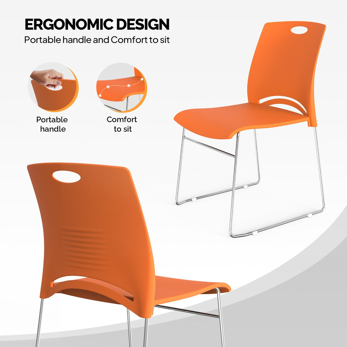 Orange Stacking Chairs Set of 4 I632