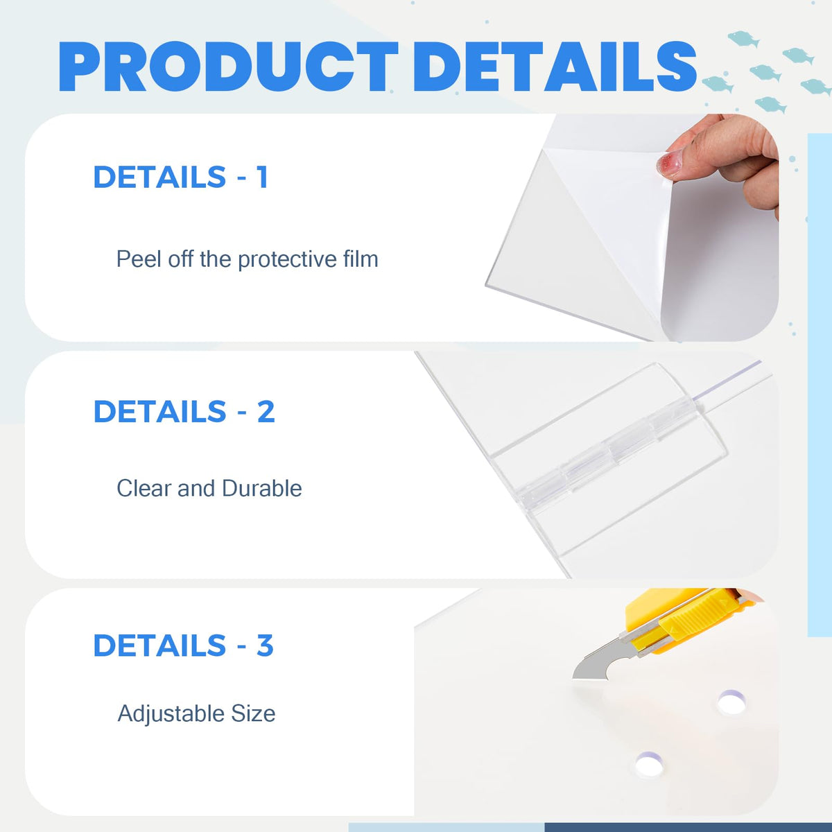 Polycarbonate Aquarium Lid 2 Pieces Set with Hook Knife Q22983