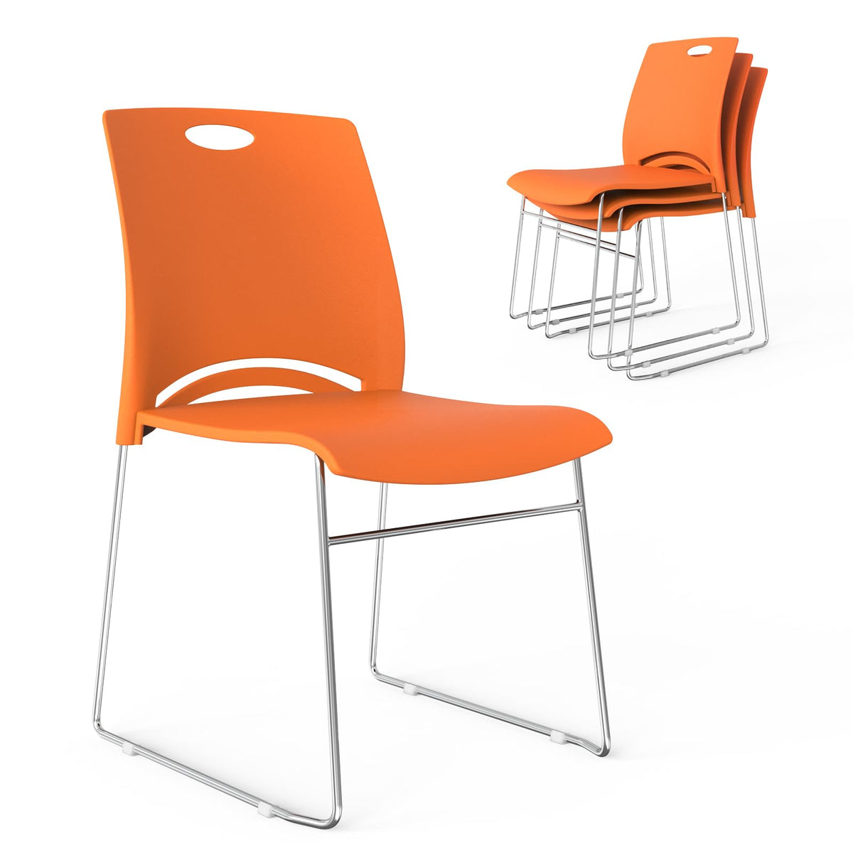 Orange Stacking Chairs Set of 4 I632