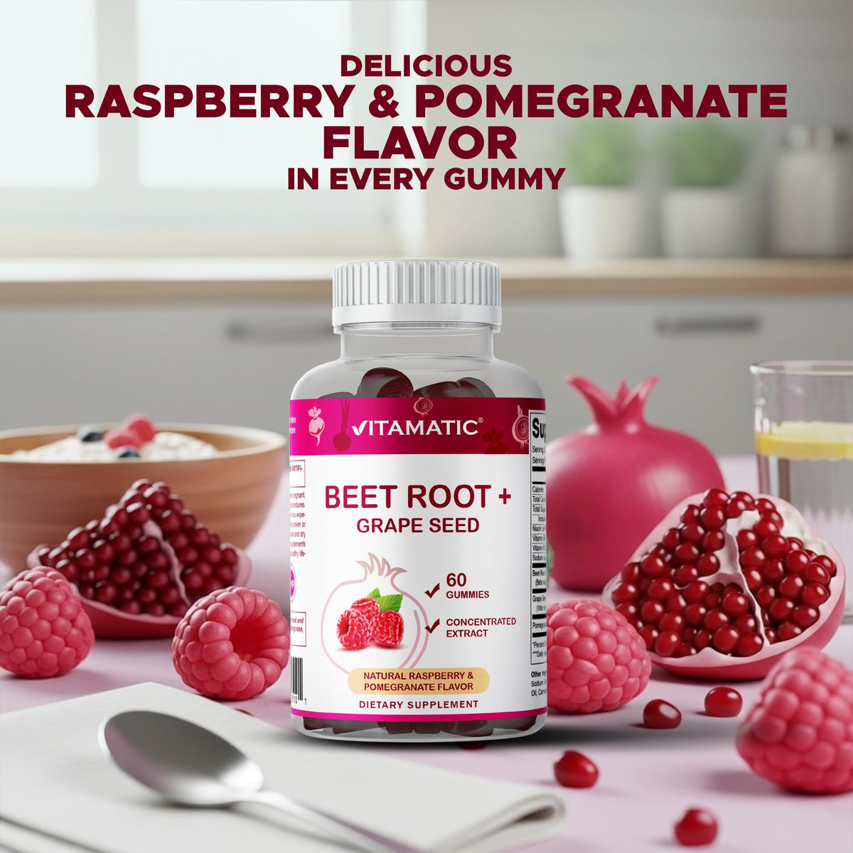 Beet Root Gummies with B6, B12, Grape Seed & Pomegranate 120 Count J888