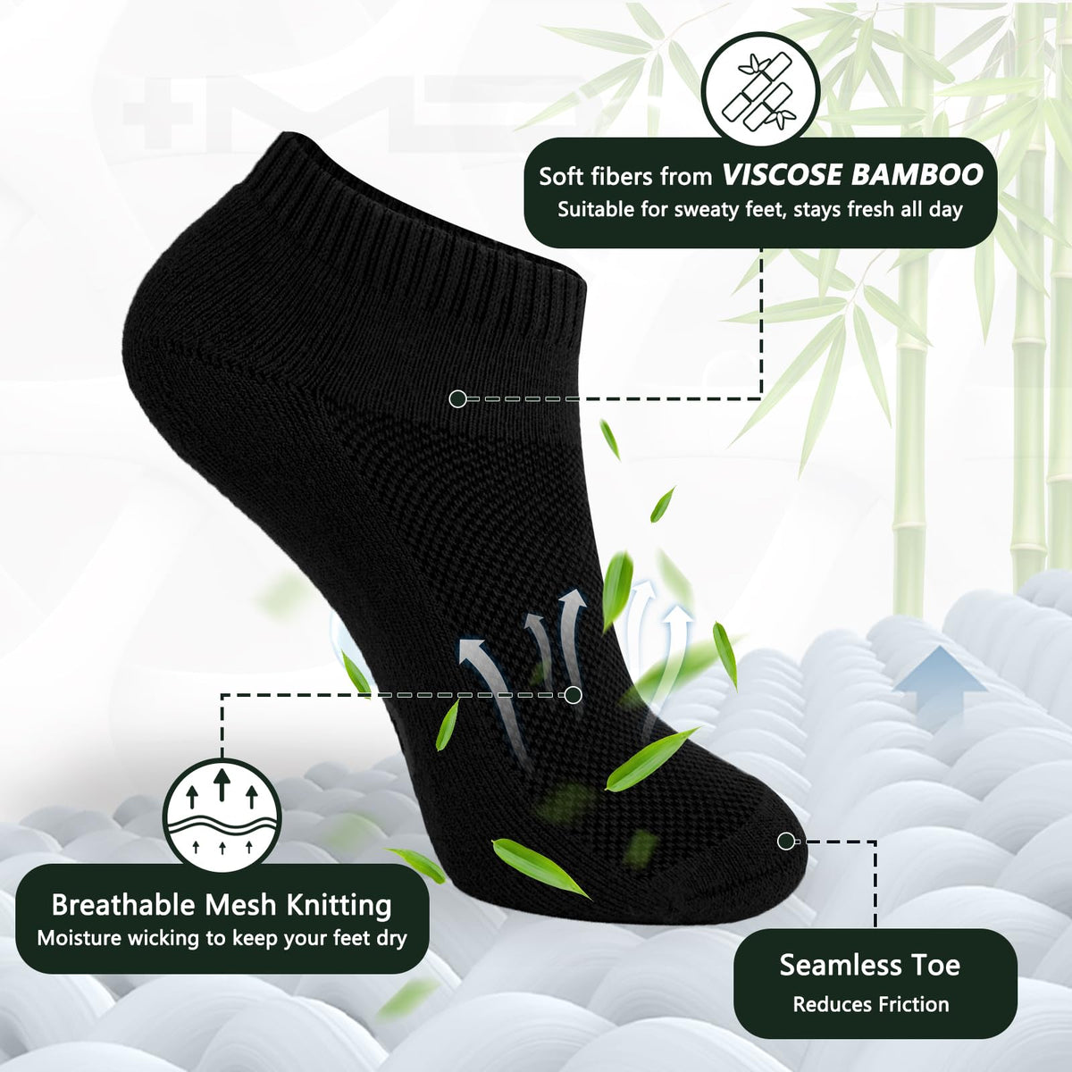 Bamboo Viscose Low Cut Cushioned Socks 6 Pairs B832