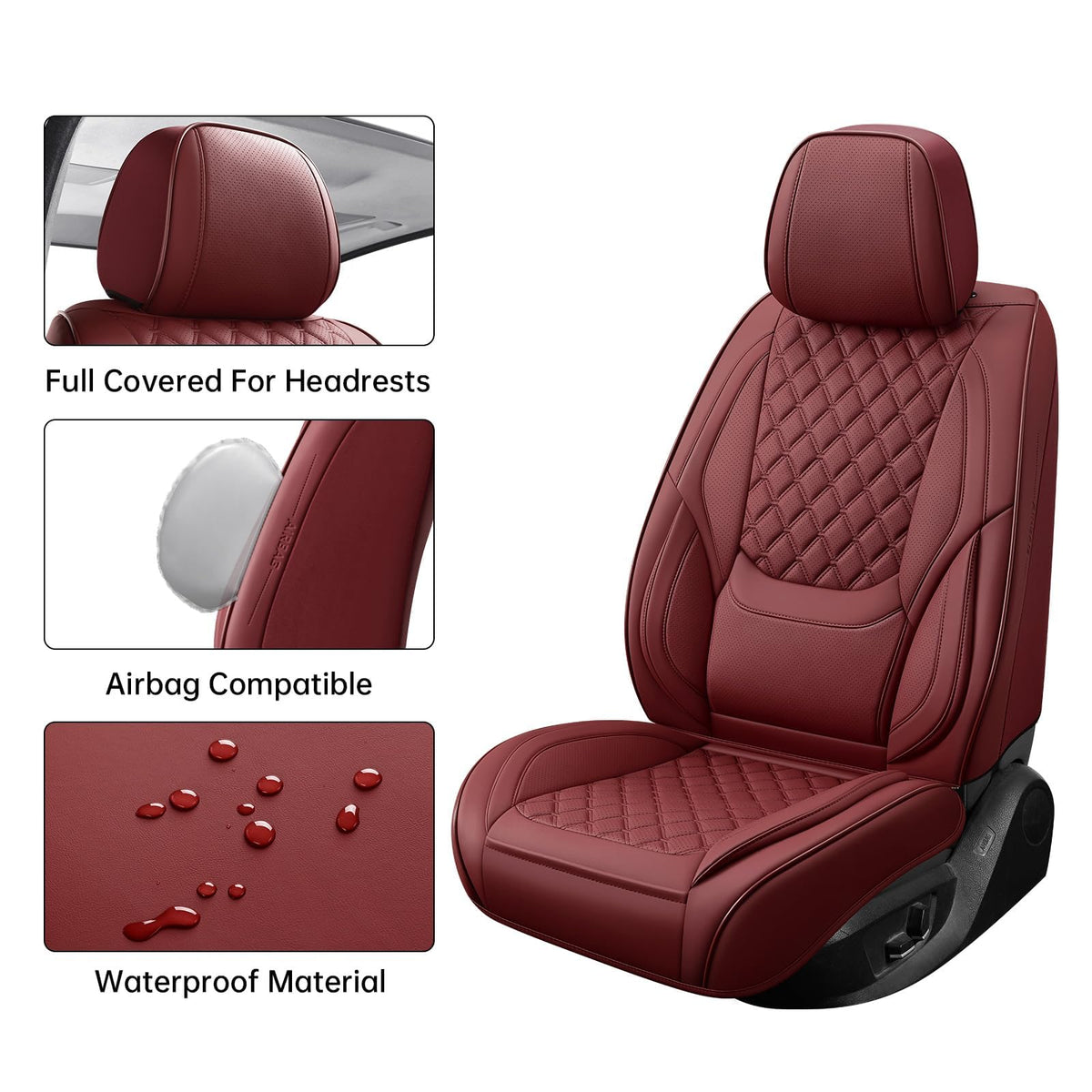 Wine Red Leather Full Set Car Seat Covers C511