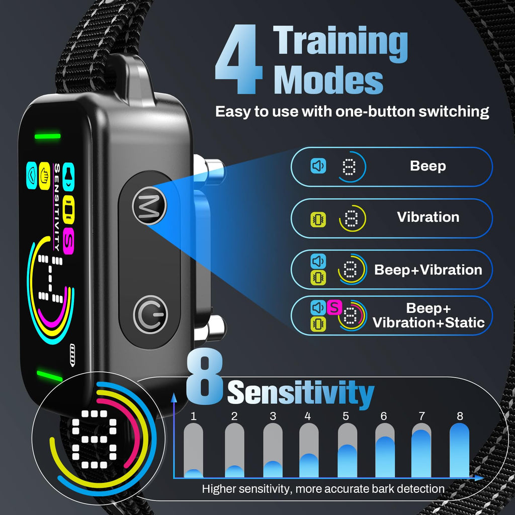 Smart AI Bark Collar with Beep Vibration IP67 Waterproof Jet Black U653