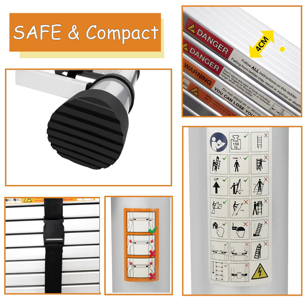 20.3ft Aluminum Telescoping Ladder with Hooks V3653