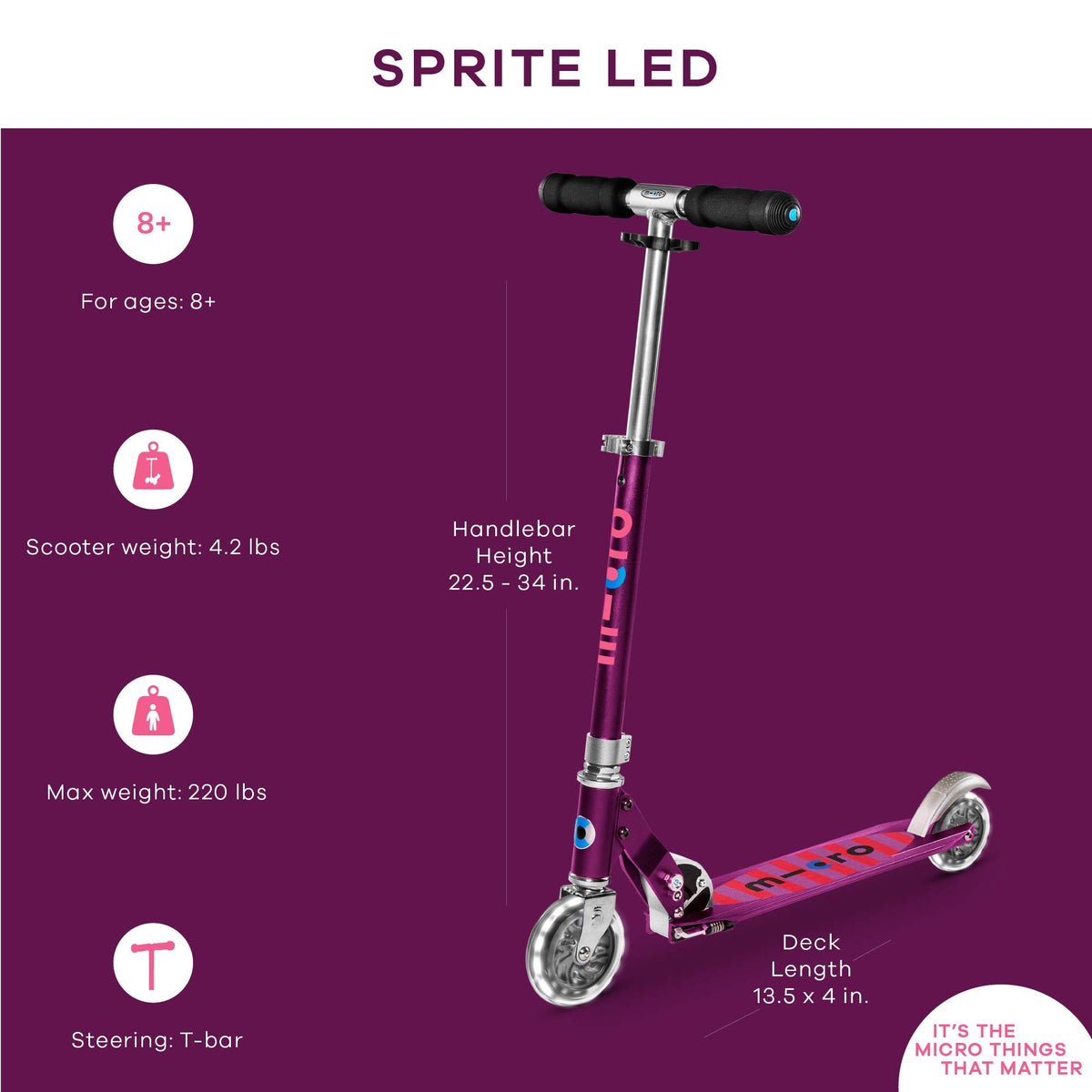 Foldable LED Scooter 2 Wheel Adjustable T Bar U268