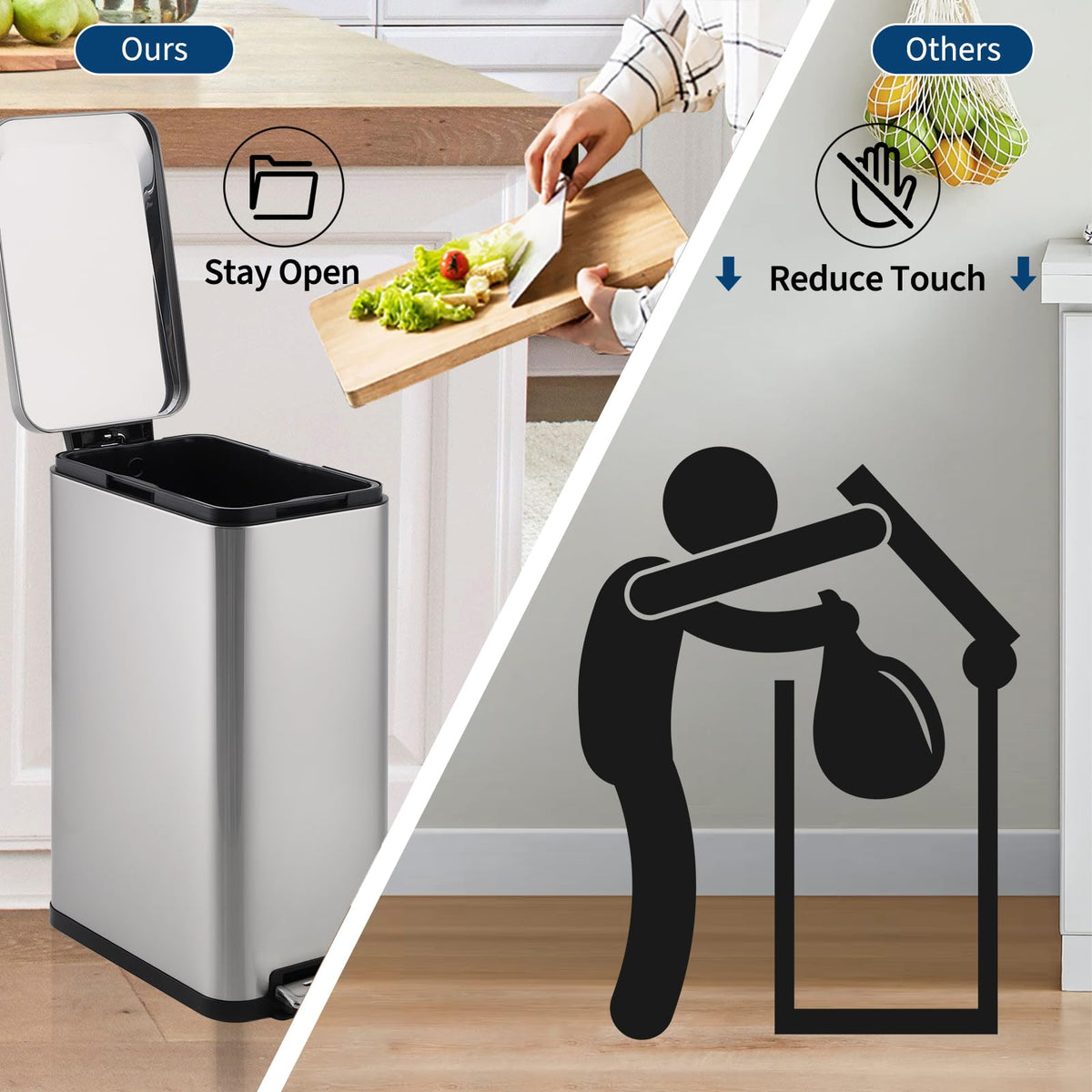 50L Slim Stainless Steel Kitchen Trash Can J845