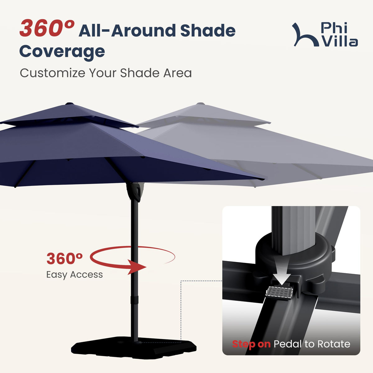 9'x12' Navy Cantilever Patio Umbrella with Base R28933