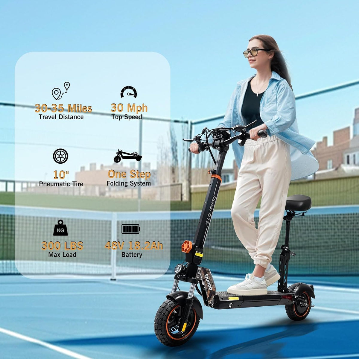 800W 35 Miles 30 MPH 10" Off-Road Folding Electric Scooter M5007