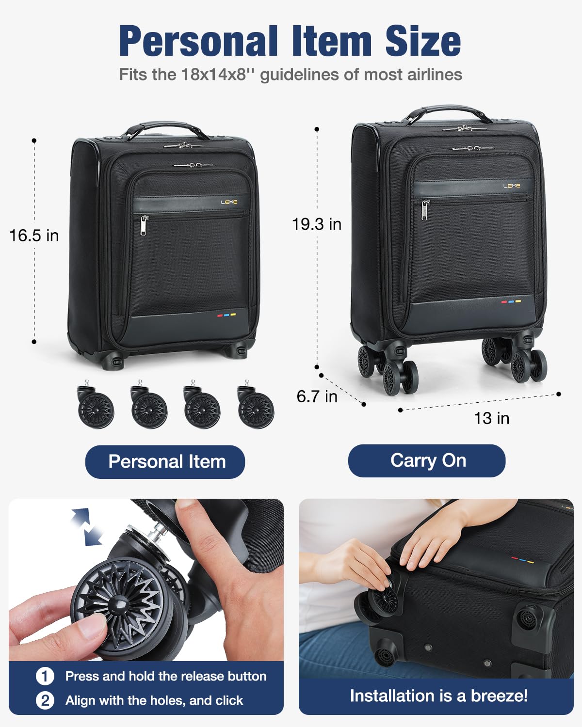 16 inch Underseat Carry On Luggage with Wheels Black X61809