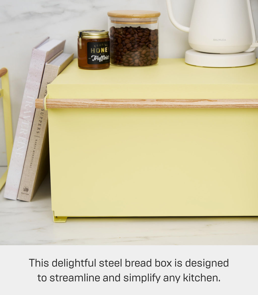 Large Yellow Steel Wood Bread Box I71896