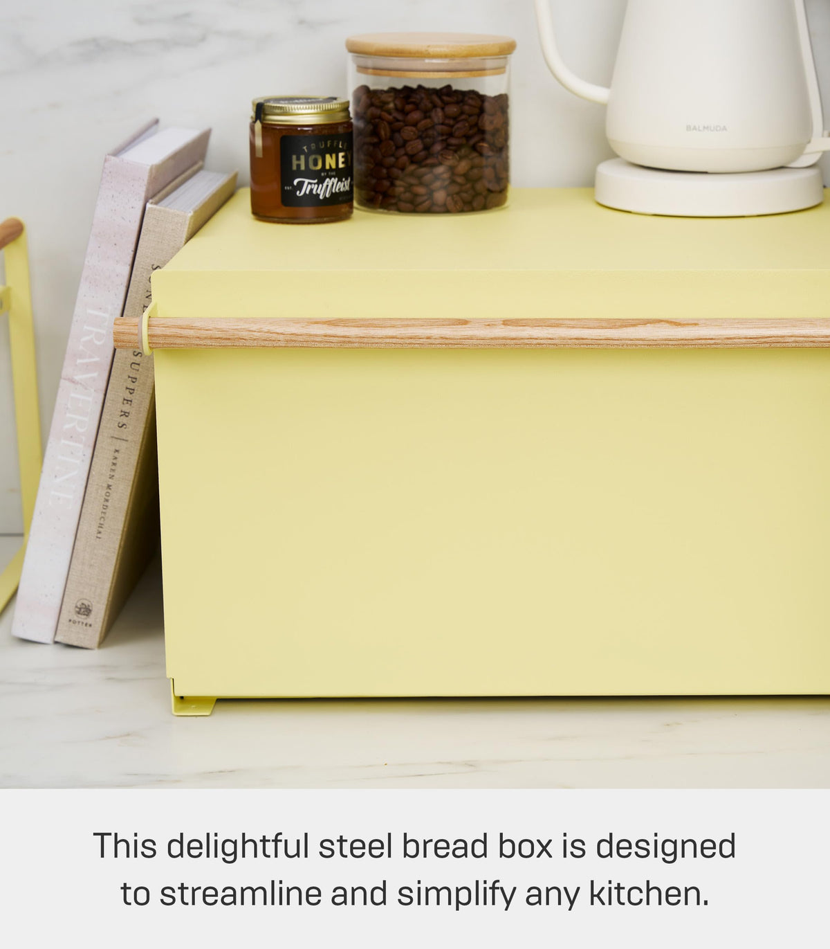 Large Yellow Steel Wood Bread Box I71896