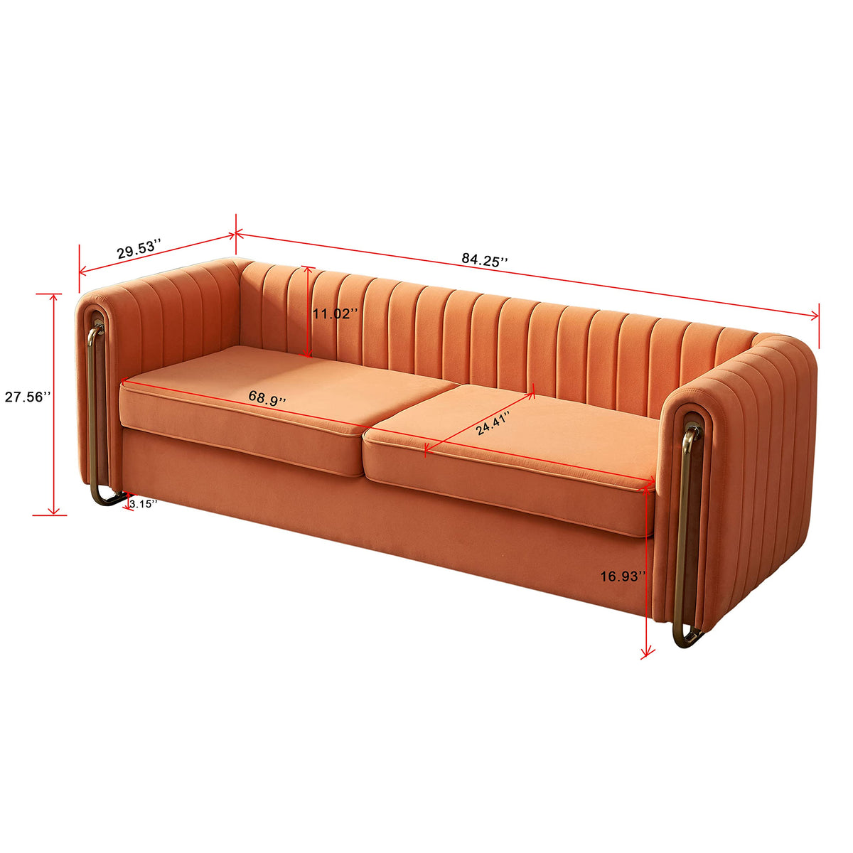 Orange Velvet 3 Seat Sofa U19747