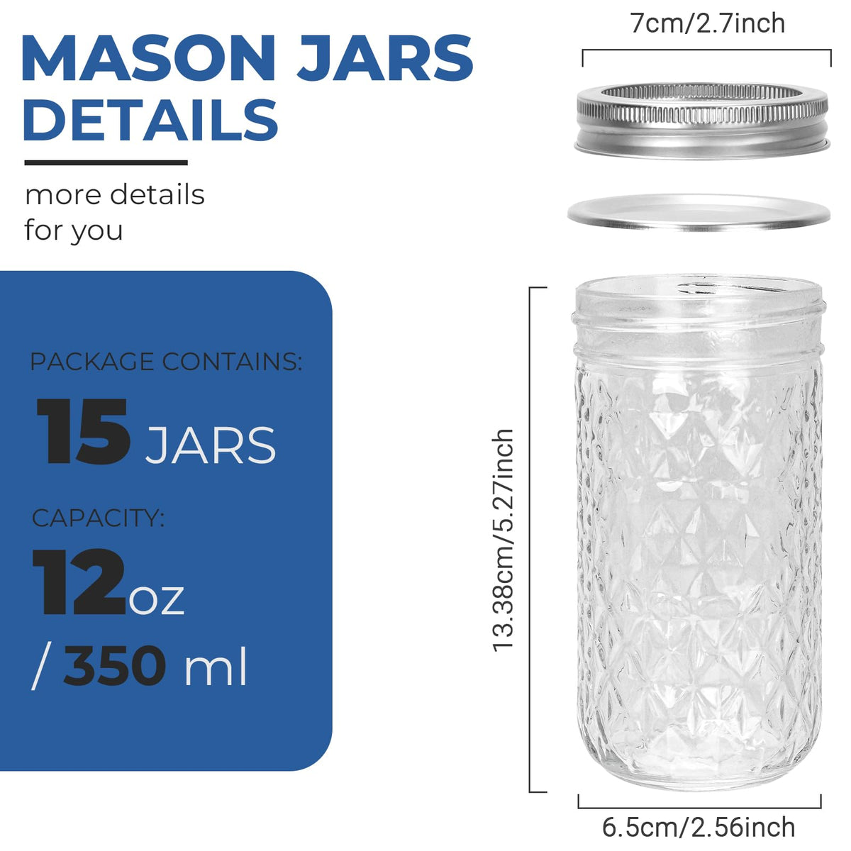 12 oz Regular Mouth Glass Mason Jar 15 Pack Y415